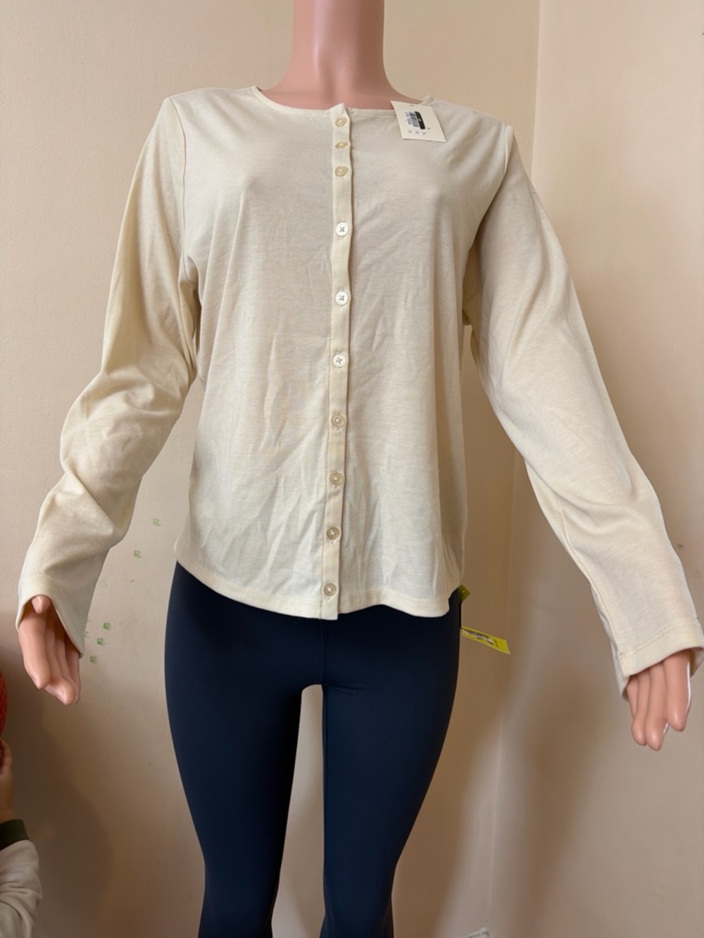 a new day Cream Button-Front Long Sleeve Top